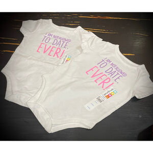Twin girls matching Garanimals 3-6m funny saying "I Am Not Allowed To Date"